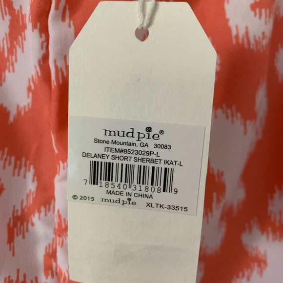 NWT Mud Pie Delaney Pull on Shorts Sherbet Ikat Orange White Large 12-14 - Picture 7 of 10